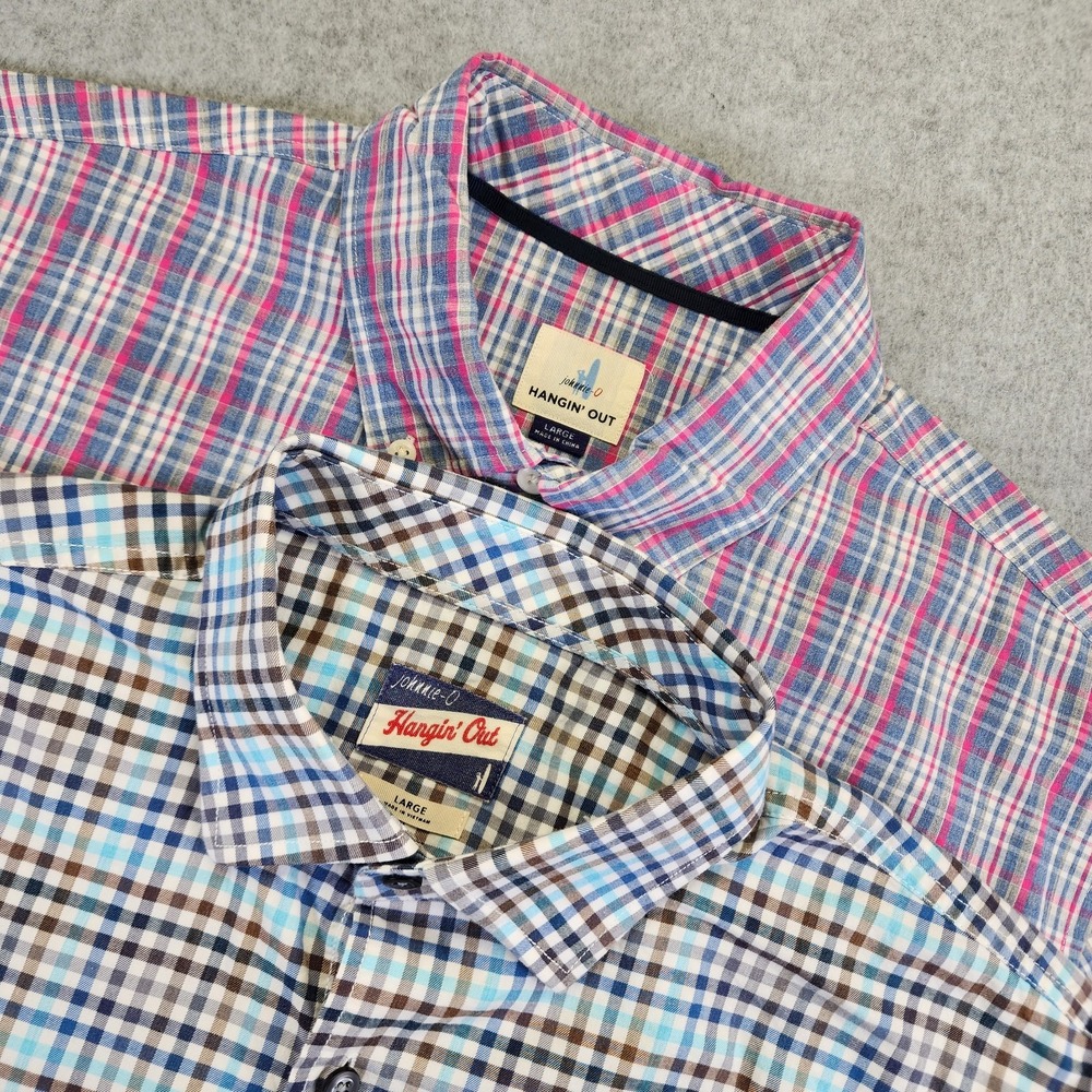 Lot Of 2 Johnnie-O Hangin Out Shirts Mens L Plaid Long Sleeve‎ Button Front